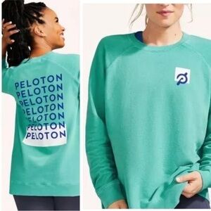 Peloton Sweatshirt Small Oversized Women’s Teal Pullover Cotton Crew Neck Active